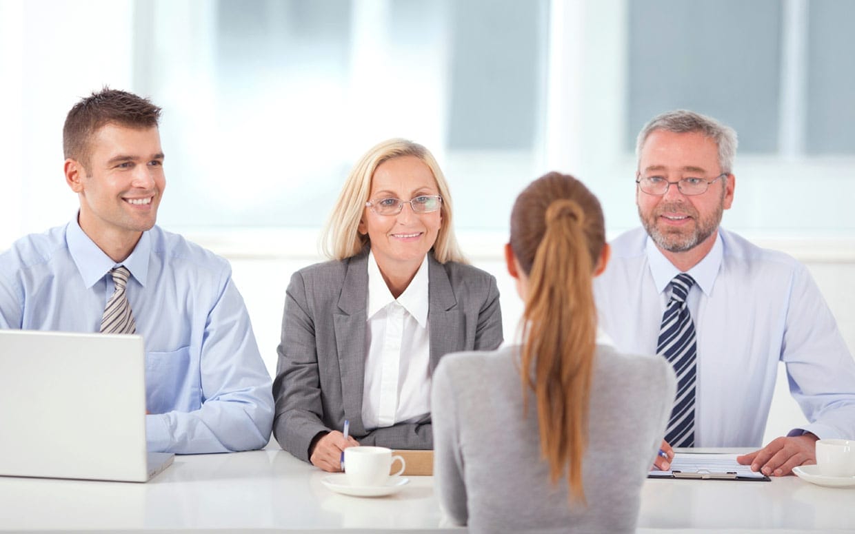 Team conducting an interview for online therapy positions