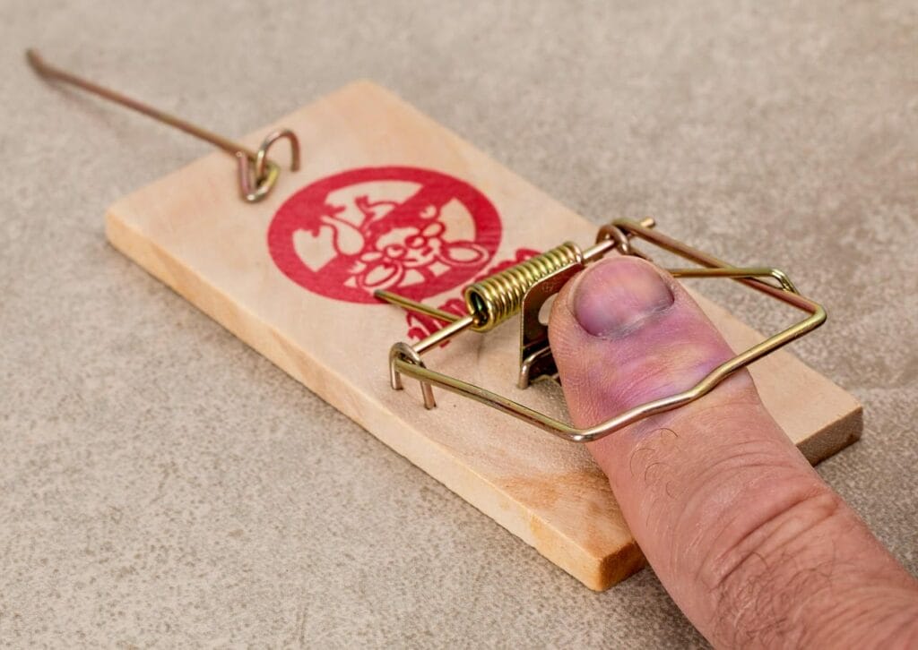 Finger pinched in a wooden mouse trap