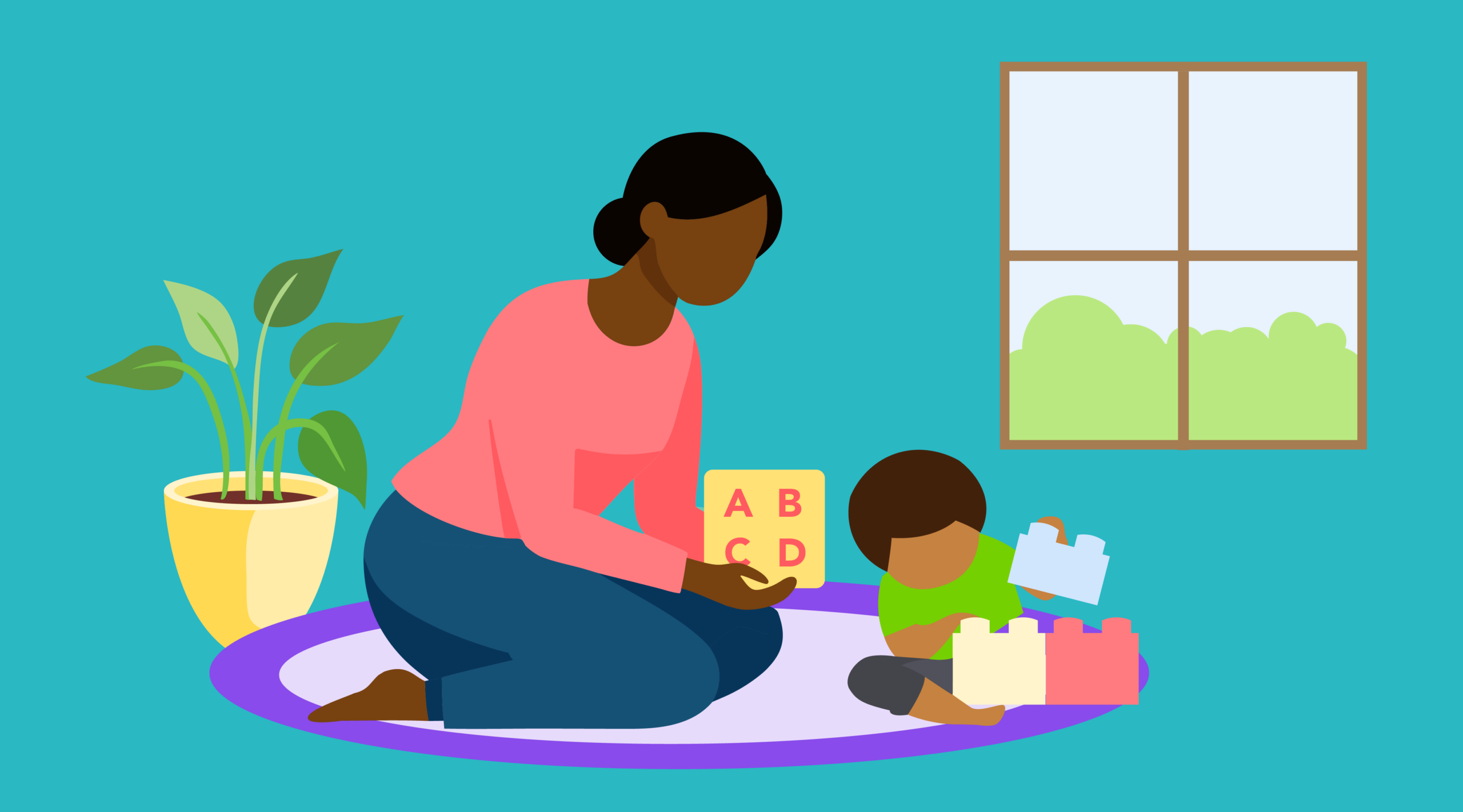 Caregiver playing with a young child while supporting early communication and social interaction skills