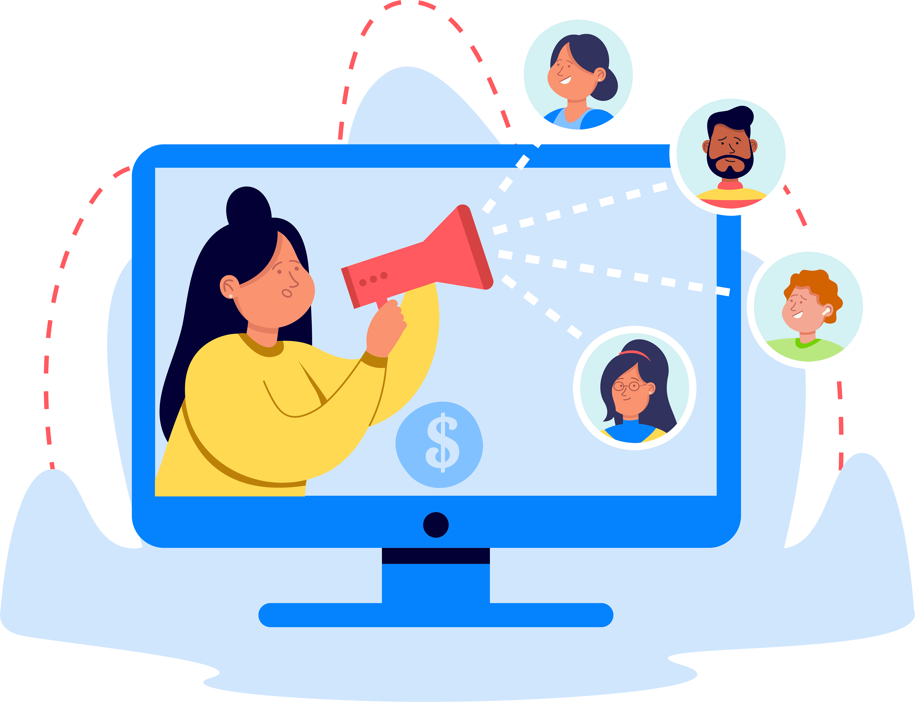 Illustration of online communication promoting connections and support services