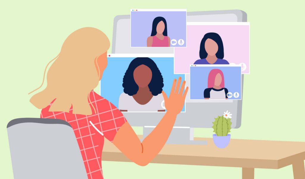 Teletherapist engaging in online therapy session with diverse participants