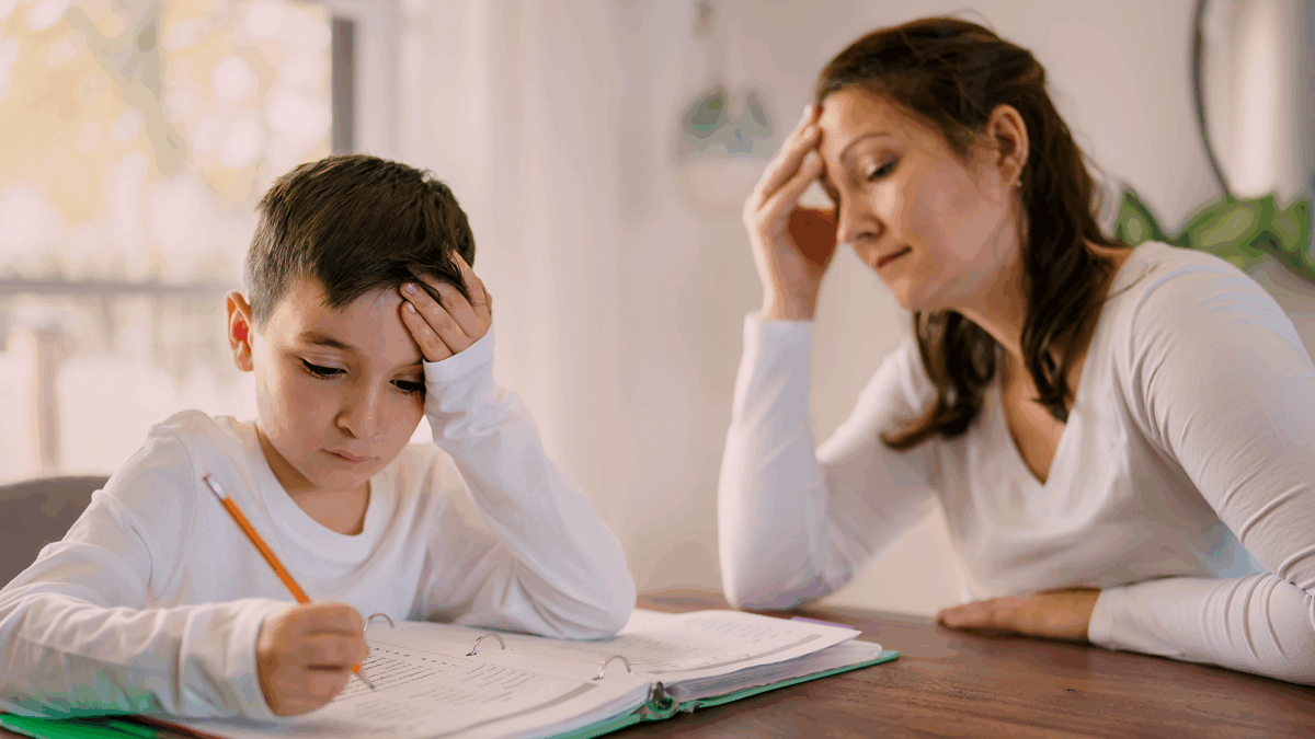Mother and child dealing with academic stress and worry
