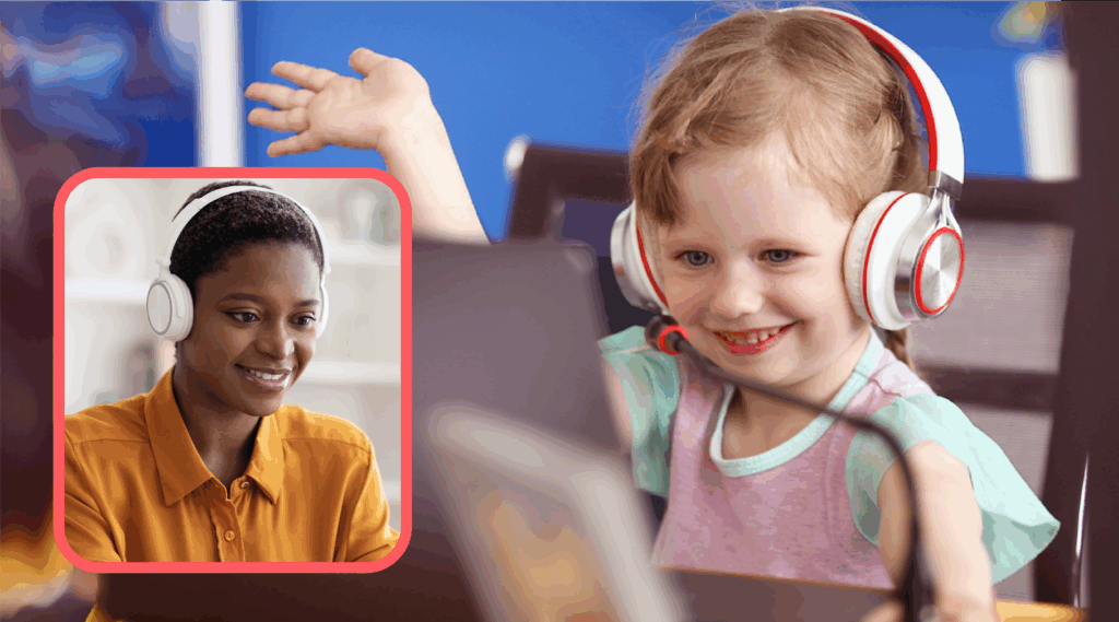 Student receiving special education services with a remote therapy provider during an online teletherapy session.