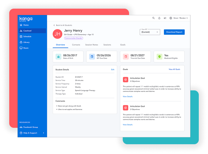 Kanga by presence platform screenshot for student dashboard