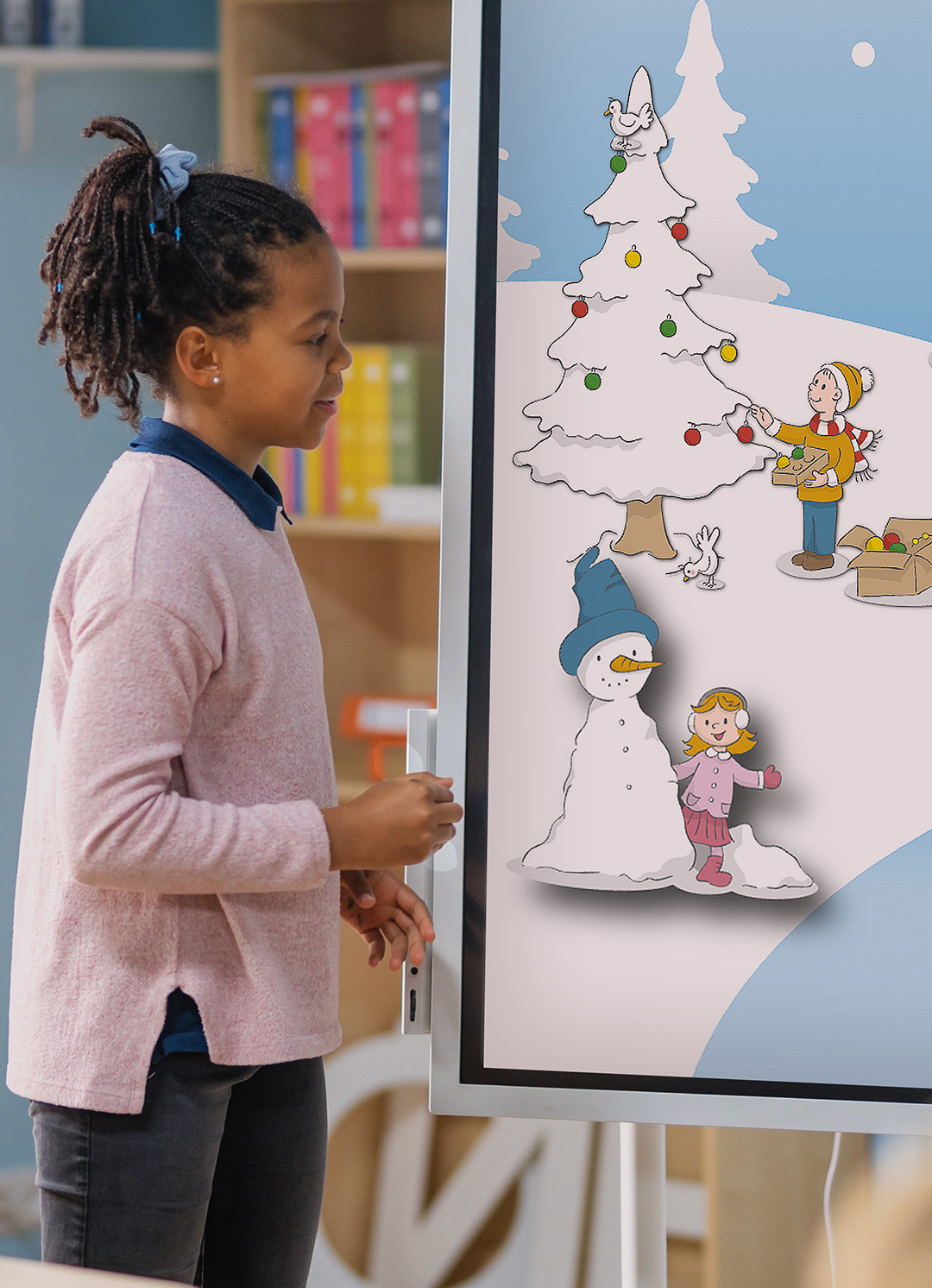 A student engaged with online learning in a classroom setting