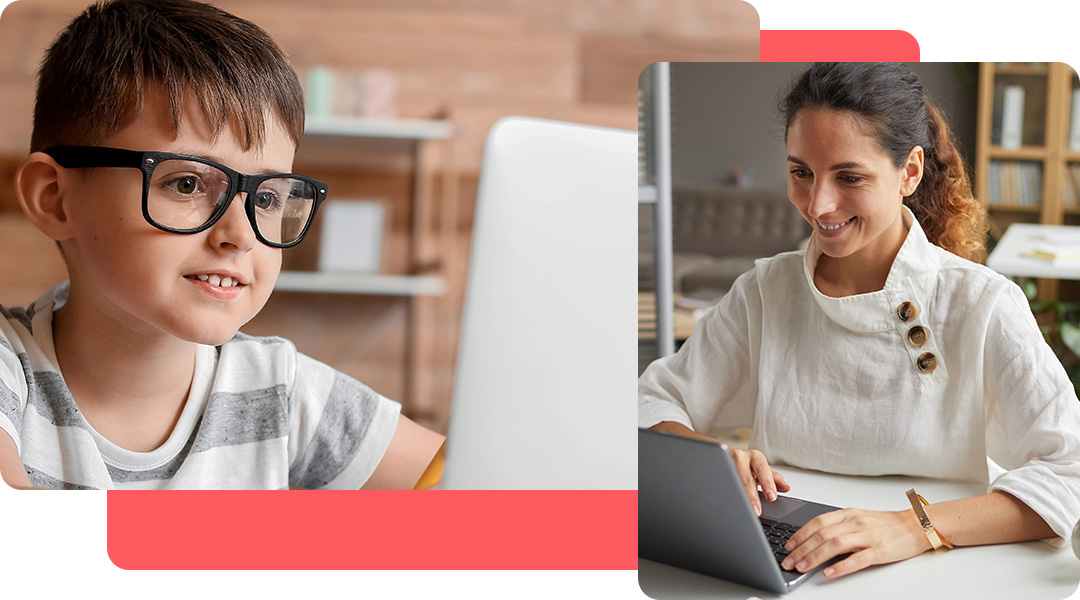 Student receiving special education services with a remote therapy provider during an online teletherapy session.