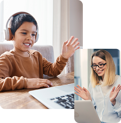 Student receiving virtual speech-language support through teletherapy