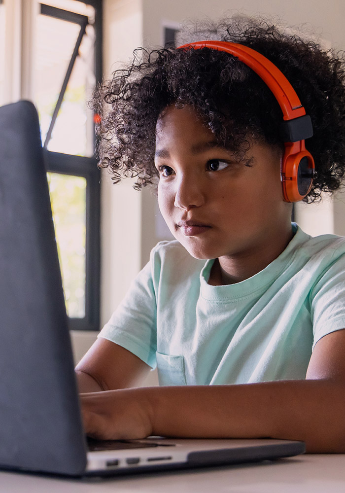 Student participating in a remote special education session using secure school technology