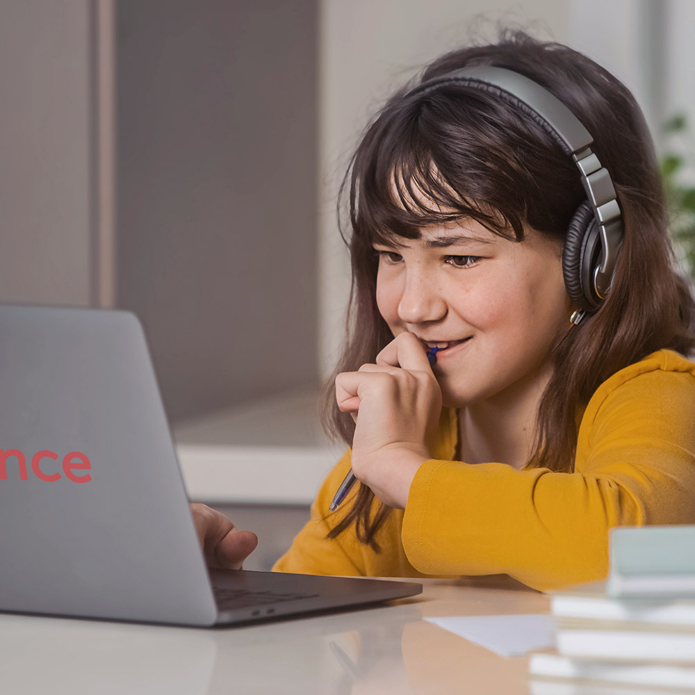 Student participating in a remote psychoeducational assessment using a secure online platform